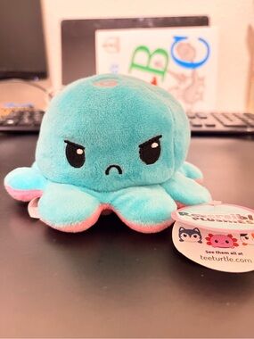 Reversible Plush Octopus Toy - Aqua with Pink Trim
